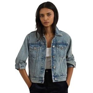 Theory Women Cropped Denim Fitted Silhouette Light Wash Jean Jacket Size 4